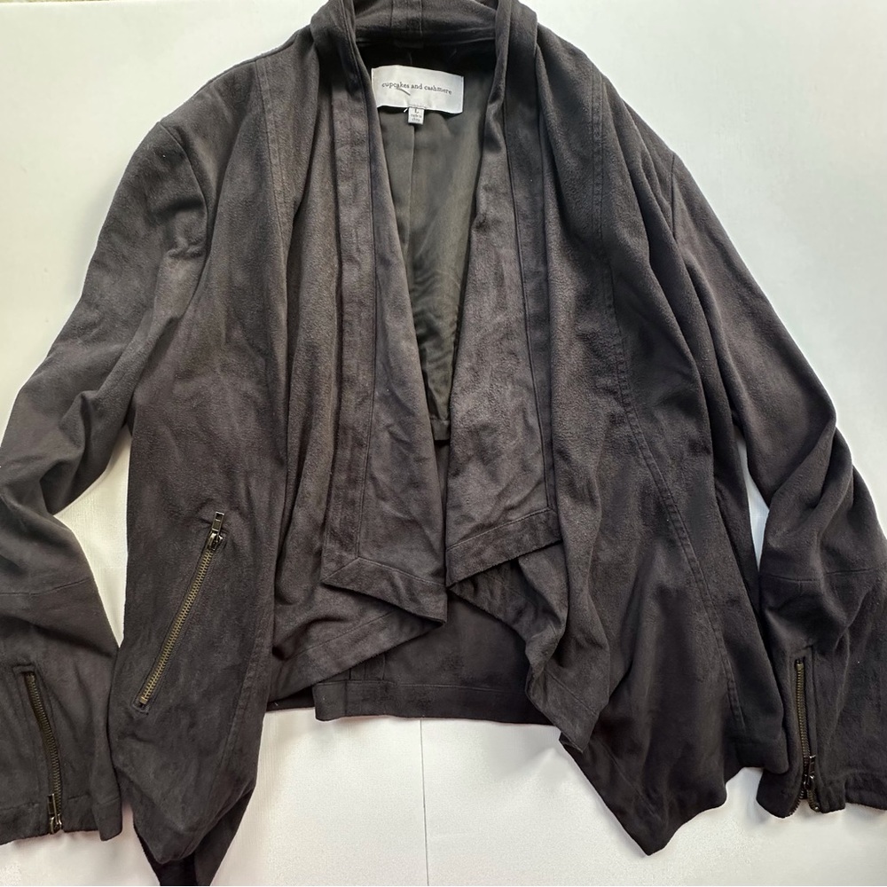 Cupcakes And Cashmere Dark Grey Draped Open Moto Jacket Coat‎ Women’s Large